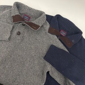 UNTUCKit Bundle Mens Medium Speckled Lambswool Button Neck 2‎ Sweaters Gray Navy